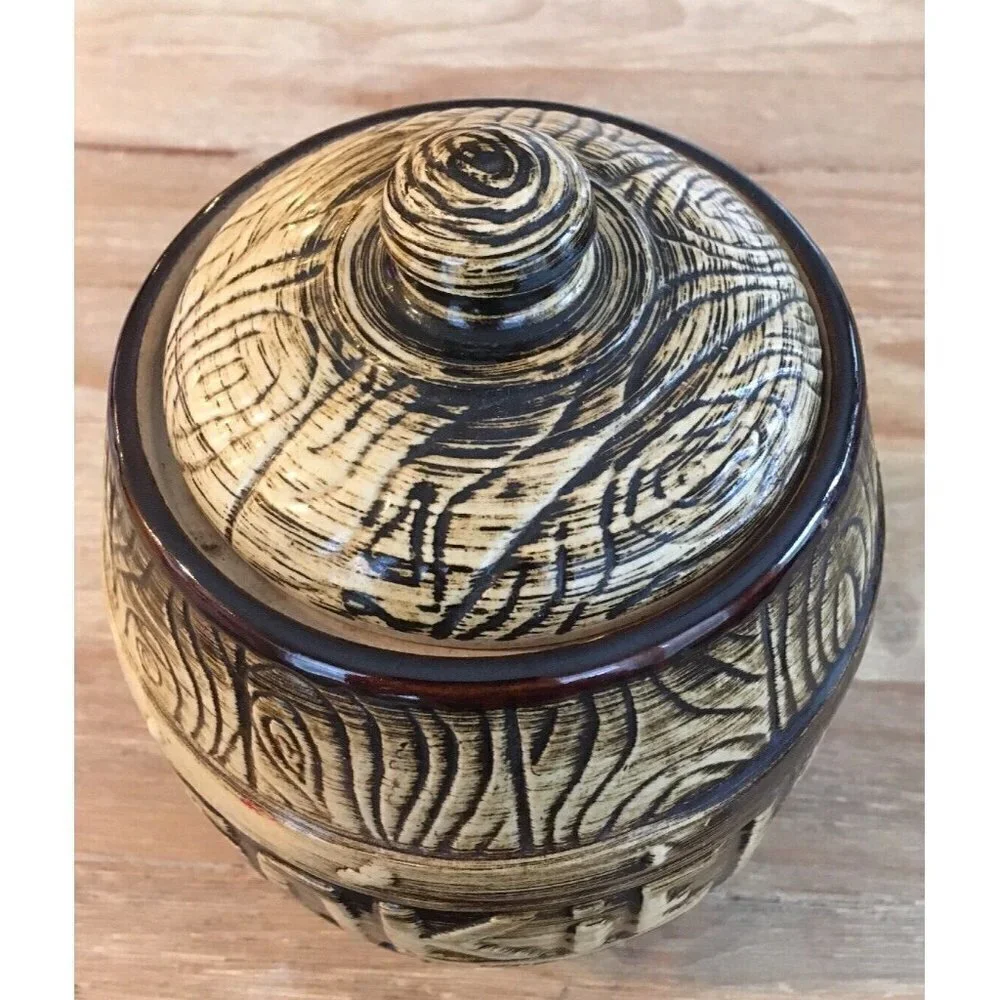 Monmouth Pottery Western Stoneware USA Wood Grain BARREL Cookie Jar - Vtg 1950s